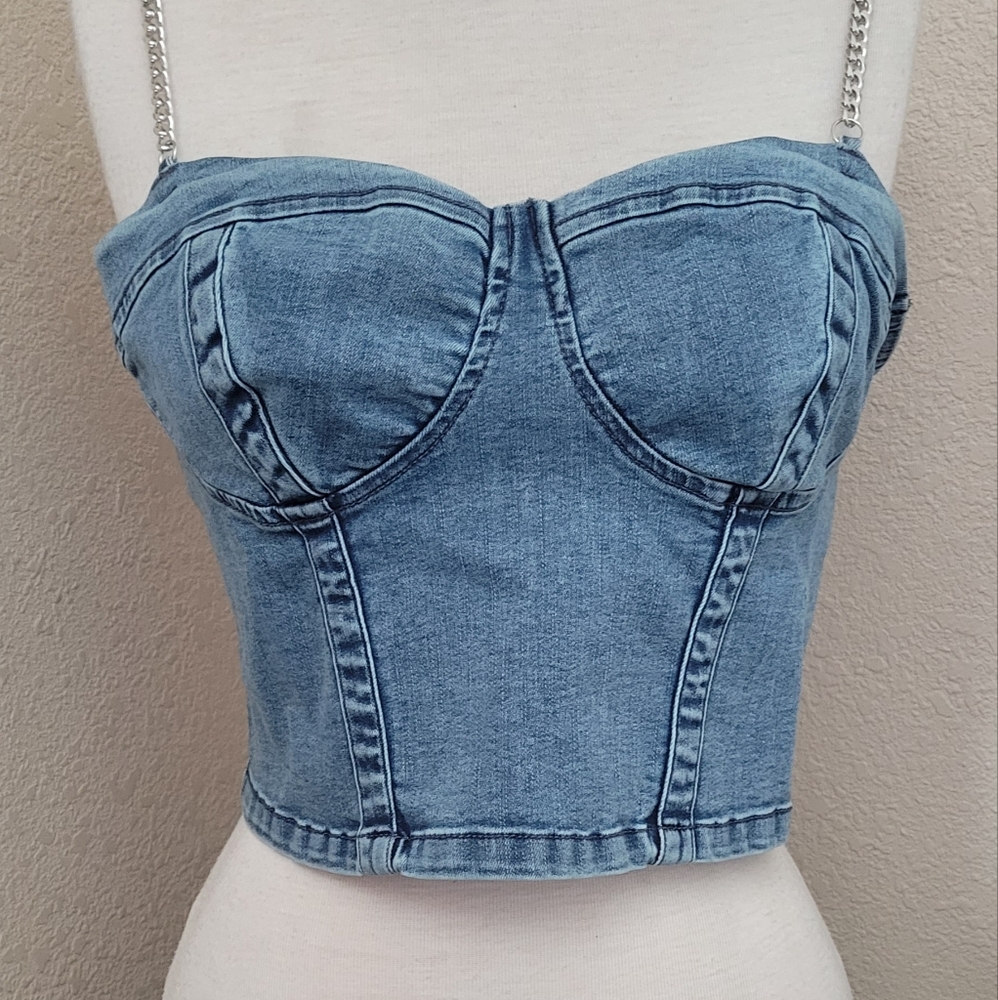 Guess Denim Bustier, L, Medium Wash - Picture 2 of 8